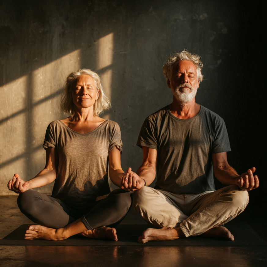 Instructora guiando a adultos mayores